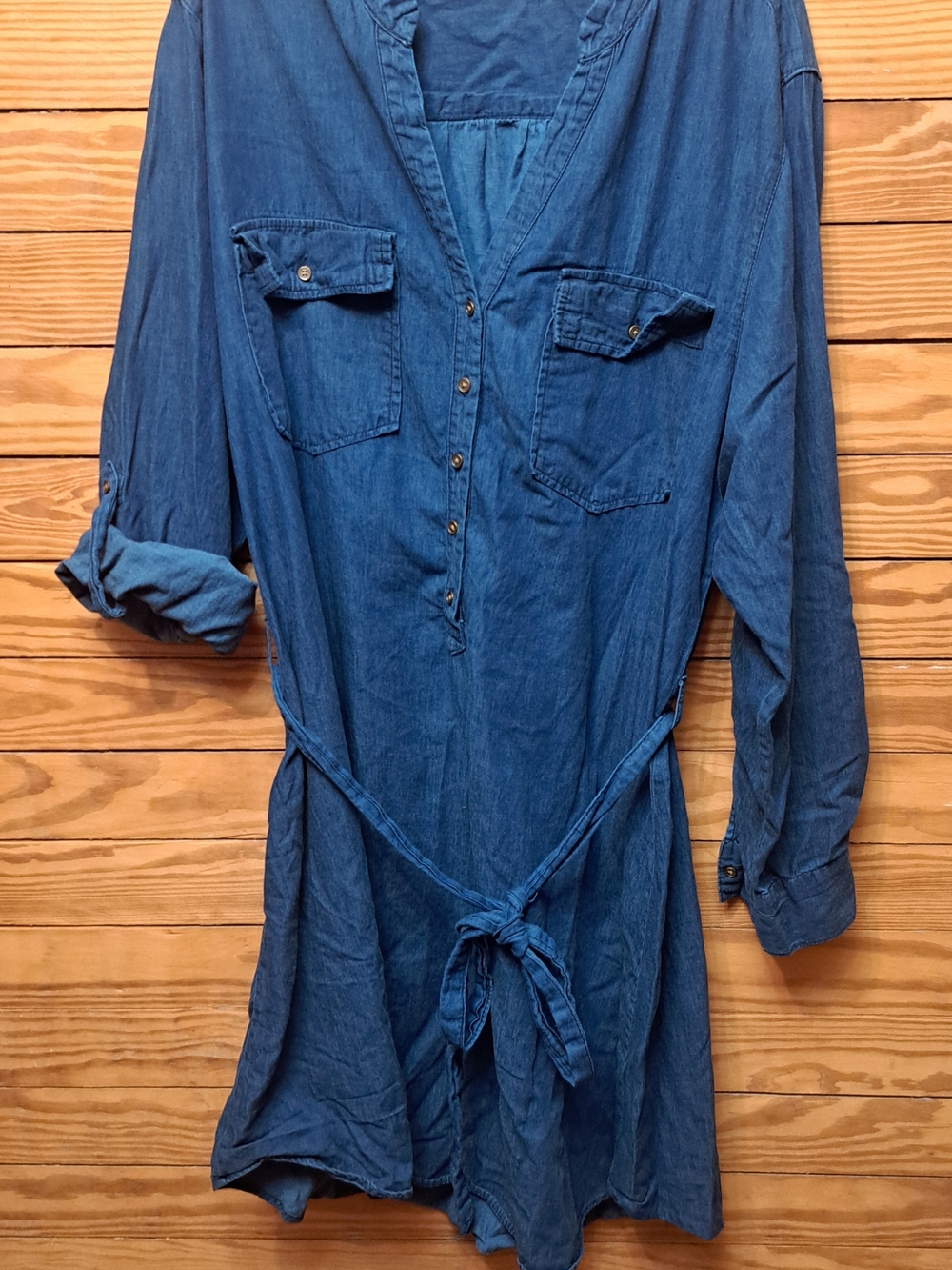 Womens 100% cotton Denim Dress Roll Sleeves Cottage Sz 3X Falling Flower